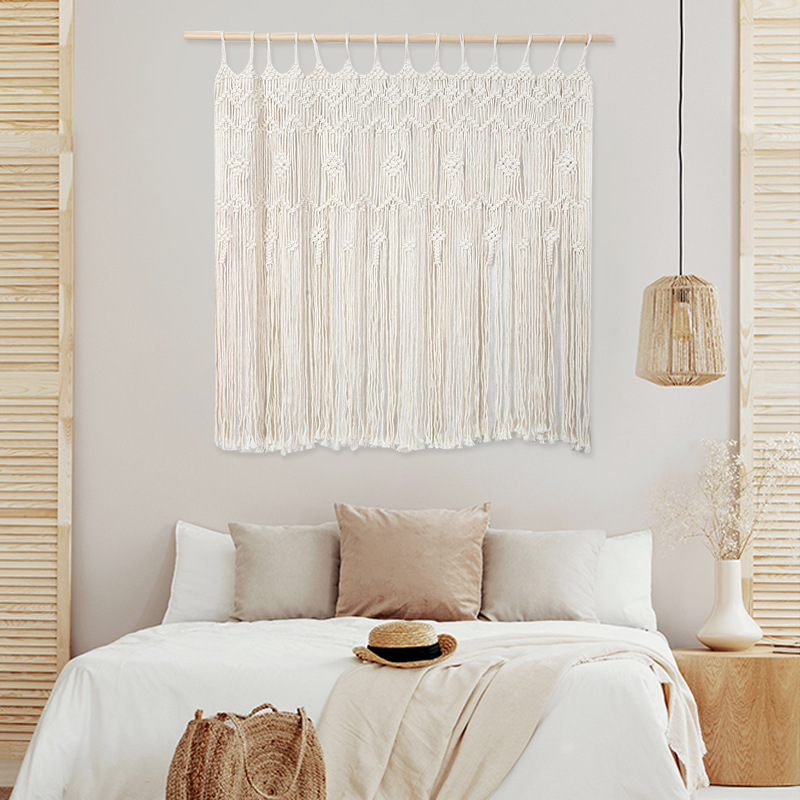 Cross-Border Simple Style Hand-Woven Tapestry Cotton Rope Woven Fringe Door Curtain Background Wall Decoration Large Tapestry