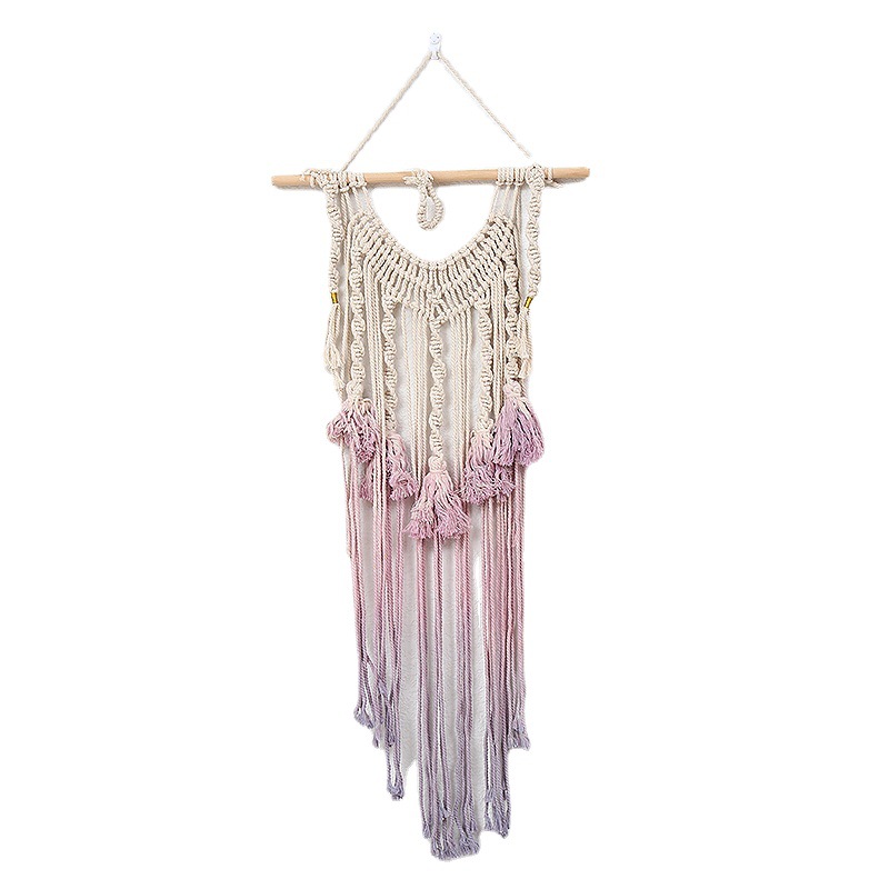 Cross-Border Simple Style Hand-Woven Decorative Tapestry Woven Pink Color Fringe Background Wall Living Room Bed Wall Tapestry Item Picture