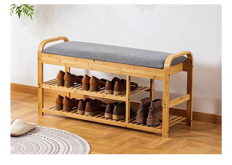 The entrance hall can be a seated shoe rack and stool integrated at the door. It is a Nordic shoe-changing stool, a shoe cabinet, a sitting stool and a shoe-wearing stool for household use pic 3