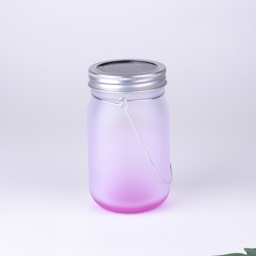 Factory wholesale heat transfer printed glass cups, aluminum LIDS, handles, blank color base coating, DIY gradient color dazzling glass bottles Specification image