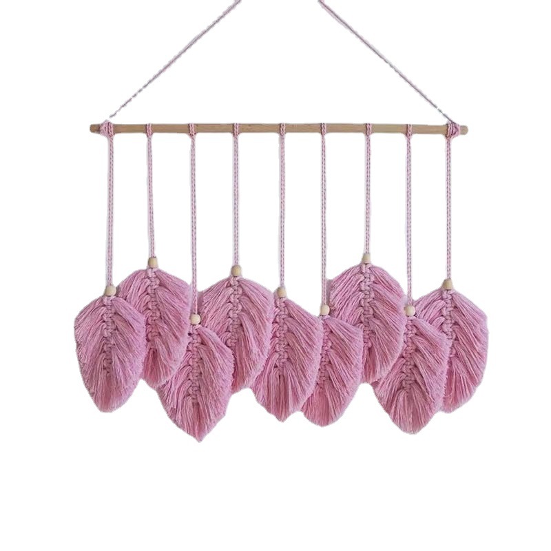 Processing Custom Ins Cross-Border Hand-Woven Leaf Tapestry Wall Decoration Soft Decoration Home Decoration Wall Hanging Feather Pendant Specification drawing