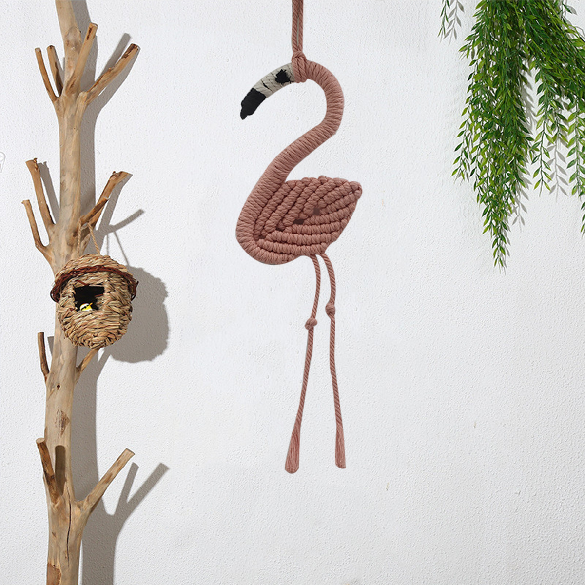 New Nordic Wind Cotton Rope Hand-Woven Tapestry Home Decoration Children's Room Flamingo Living Room Background Wall Hanging Ornaments Specification drawing