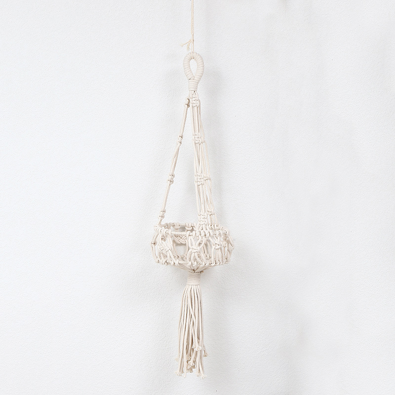 Cross-Border Japanese And Korean Style Hand-Woven Wedding Decoration Hanging Basket Cotton Rope Woven Home Dried Flower Plants Decorative Fruit Hanging Basket details Picture