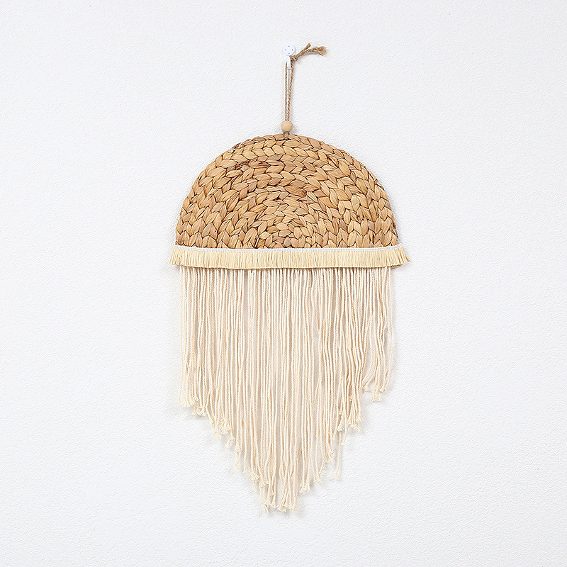 Cross-Border Simple Wind Hemp Rope Hand-Woven Decorative Tapestry Woven Semi-Round Fringe Pendant Background Wall Creative Hanging Decoration Application Scenario
