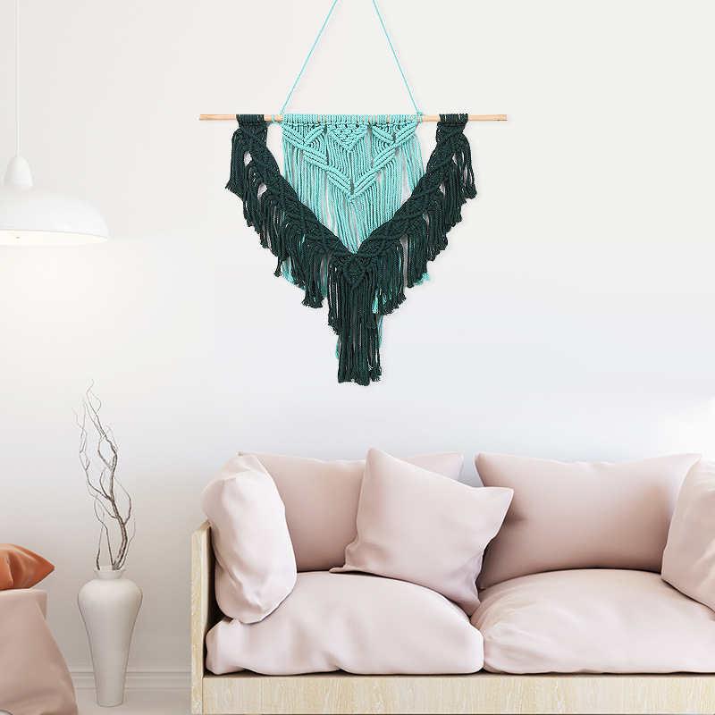 New Mint Green Hand-Woven Decorative Tapestry Two-Color Thread Woven Background Wall Living Room Bed Wall Blanket Wholesale Application Scenario
