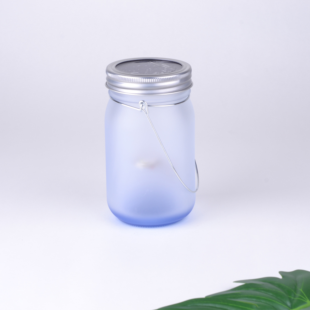 Factory wholesale heat transfer printed glass cups, aluminum LIDS, handles, blank color base coating, DIY gradient color dazzling glass bottles details Picture