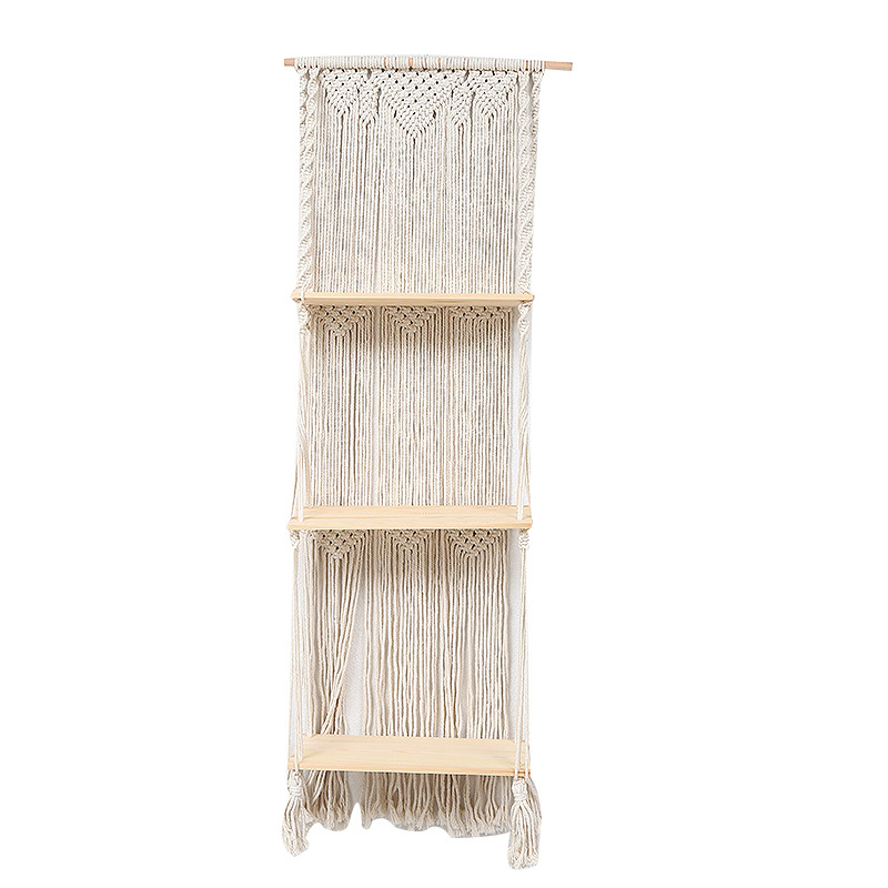 Cross-Border Nordic Handmade Cotton Rope Woven Three-Layer Two-Layer Shelving Preparation Decorative Background Flower Pot Shelf Tapestry In Stock Item Picture
