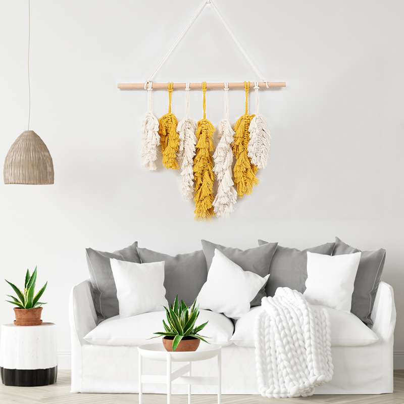 Processing Custom Ins Cross-Border Hand-Woven Leaf Tapestry Wall Decoration Soft Decoration Home Decoration Wall Hanging Feather Pendant