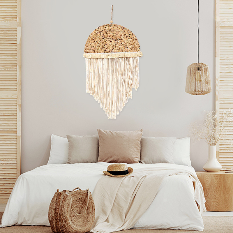 Cross-Border Simple Wind Hemp Rope Hand-Woven Decorative Tapestry Woven Semi-Round Fringe Pendant Background Wall Creative Hanging Decoration details Picture