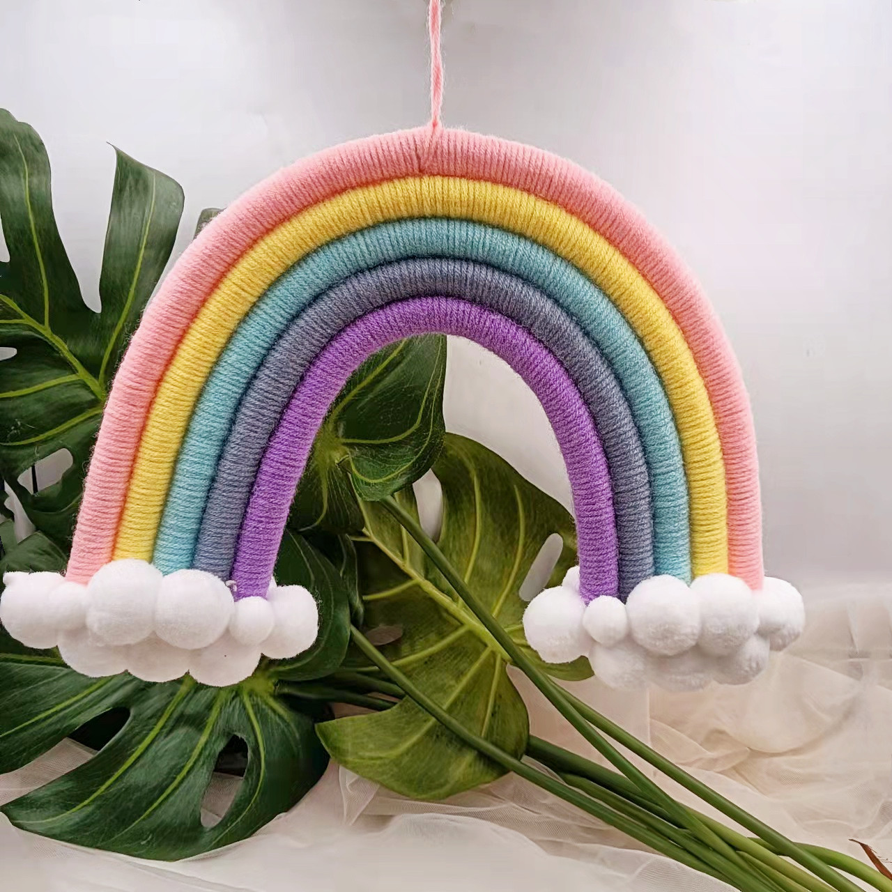Ins Nordic Style Home Children's Room Decoration Rainbow Pendant Yarn Woven Diy Material Bag Creative Tapestry Wholesale