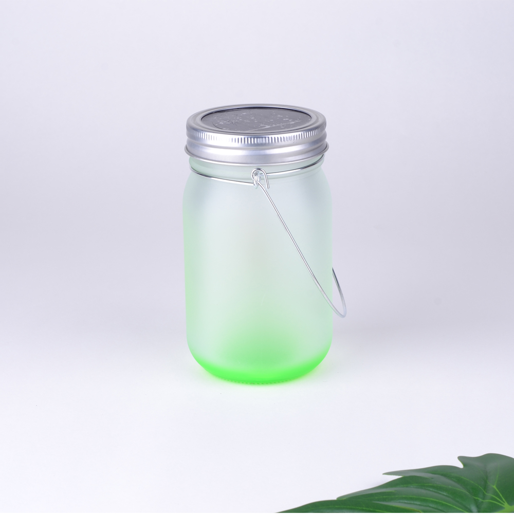 Factory wholesale heat transfer printed glass cups, aluminum LIDS, handles, blank color base coating, DIY gradient color dazzling glass bottles Item Picture