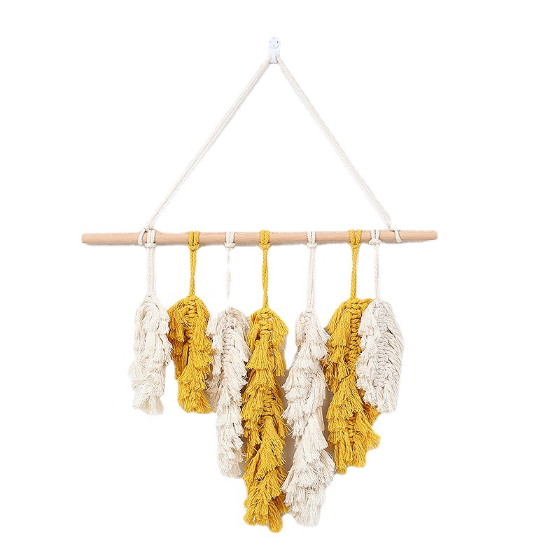 Processing Custom Ins Cross-Border Hand-Woven Leaf Tapestry Wall Decoration Soft Decoration Home Decoration Wall Hanging Feather Pendant Item Picture