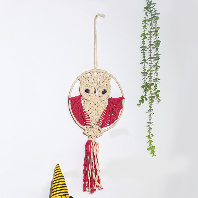 Ins Bohemian Hand-Woven Decorative Tapestry Woven Owl Background Wall Living Room Bed Wall Tapestry Wholesale details Picture