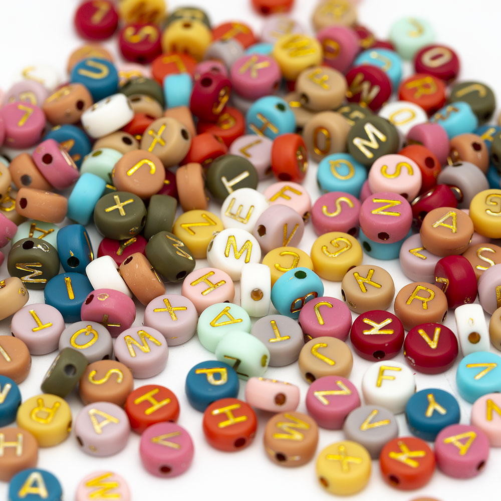 亚克力字母珠4*7MM巧克力色金色字母散珠 饰品配件详情3