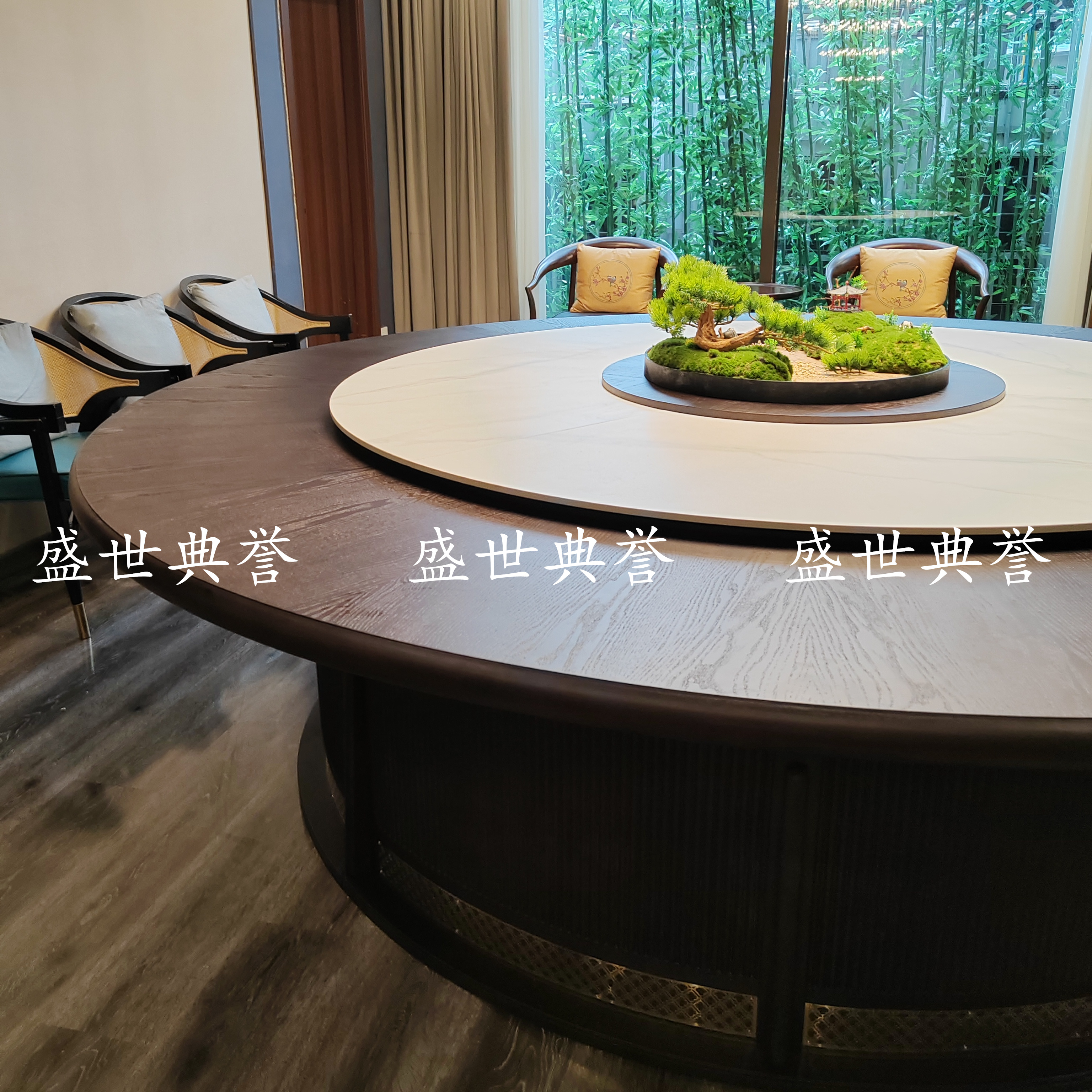白山国际酒店实木家具直销海鲜餐厅电动餐桌椅新中式自动转盘圆桌