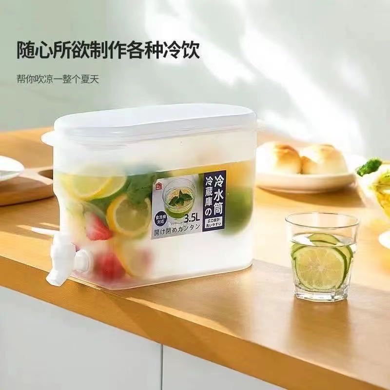 S142-3.5L冰箱冷水壶带龙头凉水壶家用大容量耐高温塑料饮料桶果茶壶冷泡壶冷水壶水壶