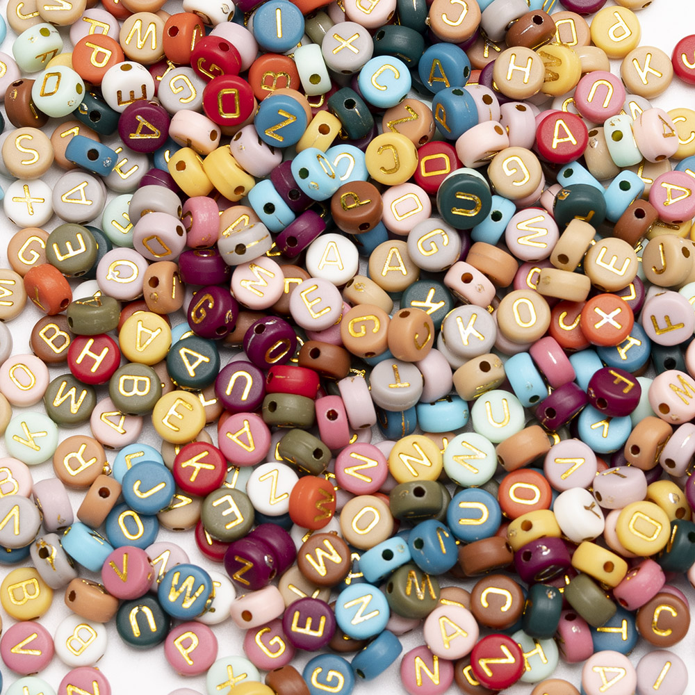 亚克力字母珠4*7MM巧克力色金色字母散珠 饰品配件详情2