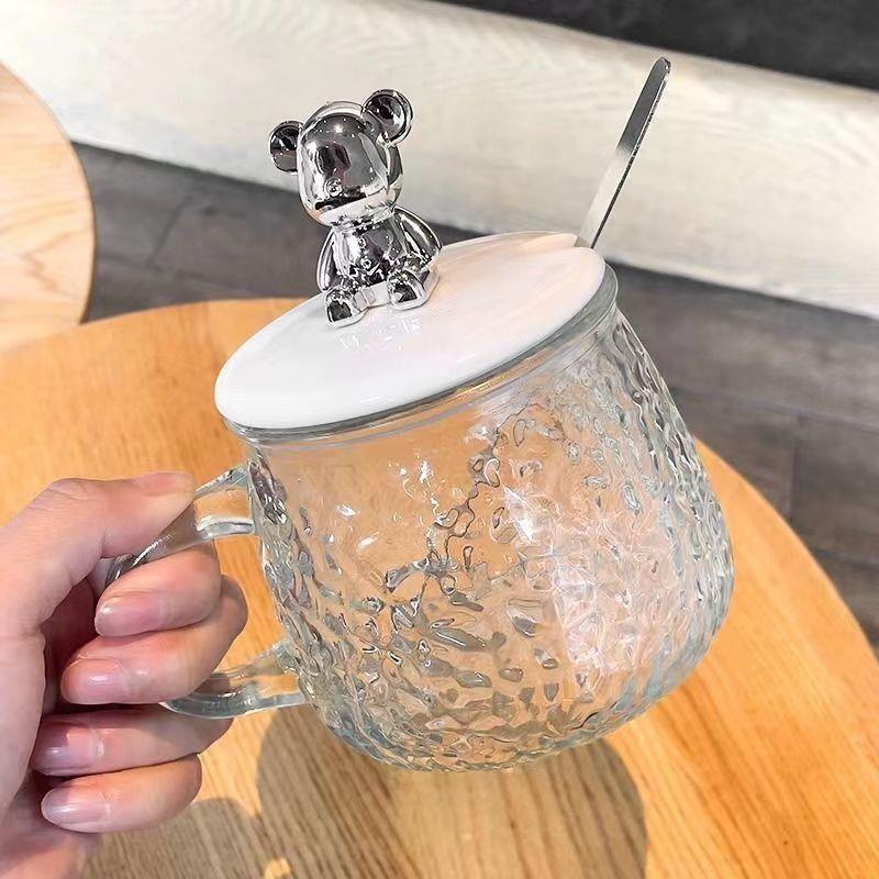 Y204-小熊杯 网红小熊锤纹水杯高颜值咖啡牛奶杯家用礼品玻璃杯详情图2