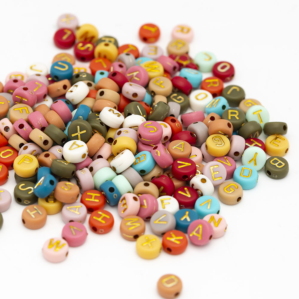亚克力字母珠4*7MM巧克力色金色字母散珠 饰品配件图
