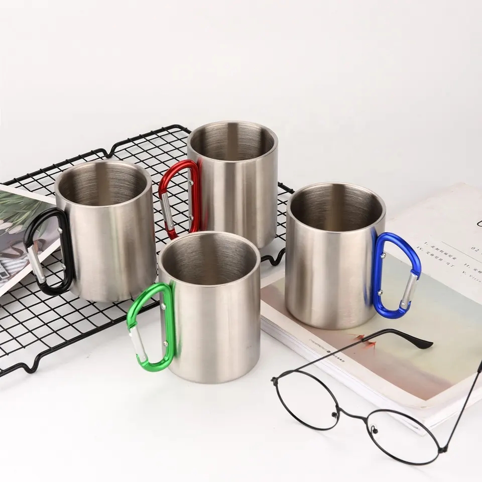 Factory wholesale 304 stainless steel thickened single-layer heat insulation cups with blank handles