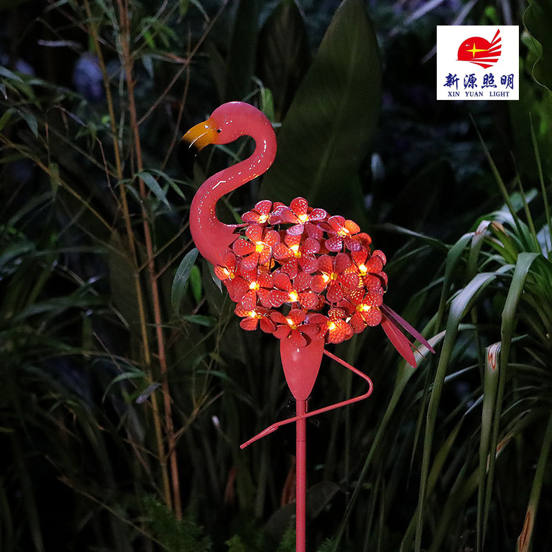 跨境太阳能火烈鸟地插灯铁艺装饰灯LED户外庭院灯花园景区氛围灯