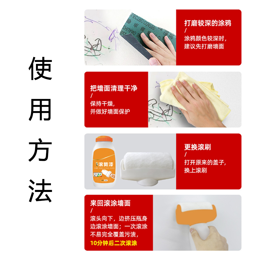 大滚筒漆墙面白墙去污神器白色家用大滚筒刷漆内墙翻新修补乳胶漆细节图