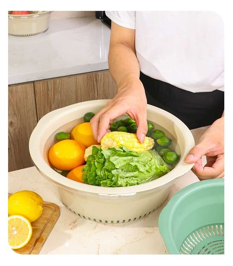 Y206-大号脸盆PET+沥水PP双层洗菜盆家用厨房沥水篮塑料大号滤水洗菜篮透明洗水果蔬菜神器详情图15