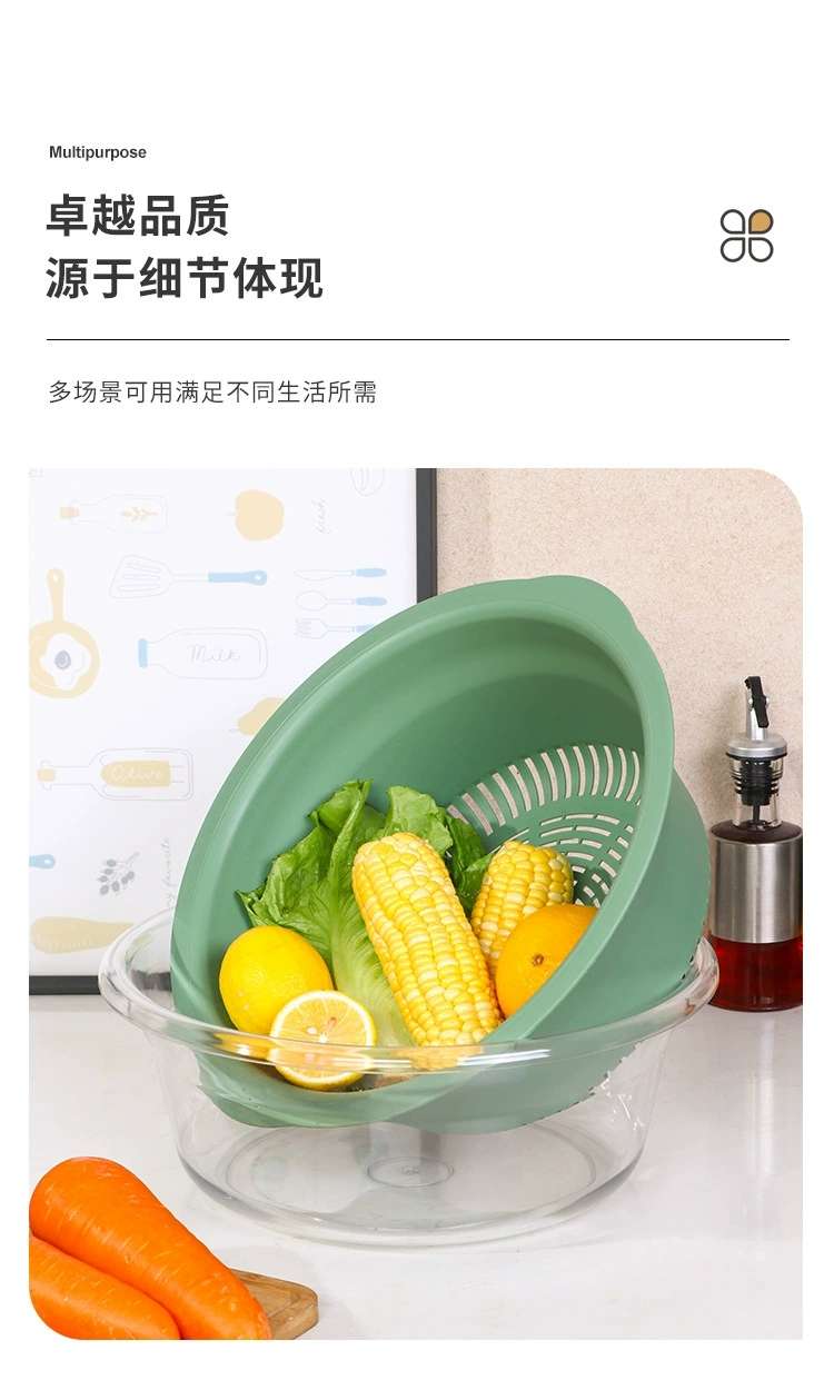 Y206-大号脸盆PET+沥水PP双层洗菜盆家用厨房沥水篮塑料大号滤水洗菜篮透明洗水果蔬菜神器详情图16