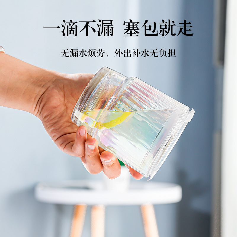 Y204-炫彩蜂窝条纹杯玻璃杯咖啡杯吸管杯办公室喝水杯子随行杯玻璃杯细节图