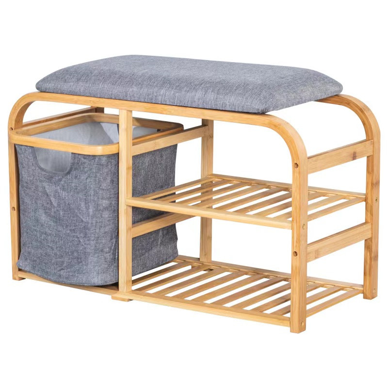 Shoe-changing stool, home door soft cushion, bamboo shoe-putting stool, multi-functional, simple shoe cabinet rack for entry Specification image