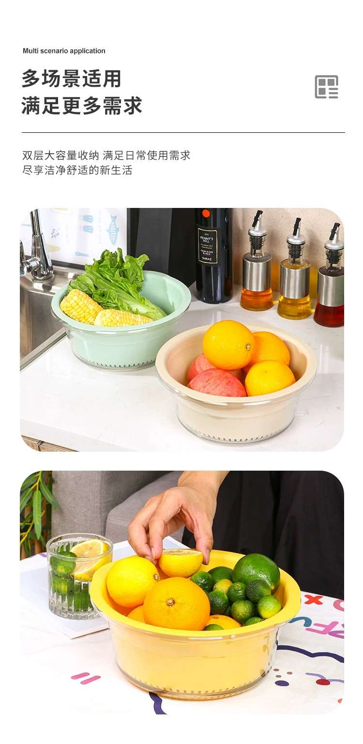 Y206-大号脸盆PET+沥水PP双层洗菜盆家用厨房沥水篮塑料大号滤水洗菜篮透明洗水果蔬菜神器详情图10