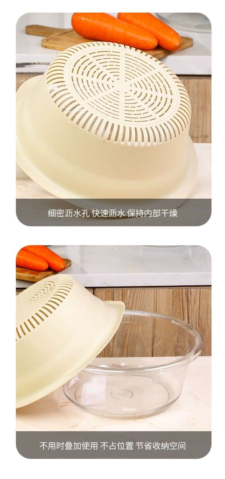 Y206-大号脸盆PET+沥水PP双层洗菜盆家用厨房沥水篮塑料大号滤水洗菜篮透明洗水果蔬菜神器详情图17