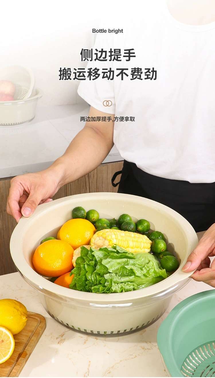 Y206-大号脸盆PET+沥水PP双层洗菜盆家用厨房沥水篮塑料大号滤水洗菜篮透明洗水果蔬菜神器详情图4