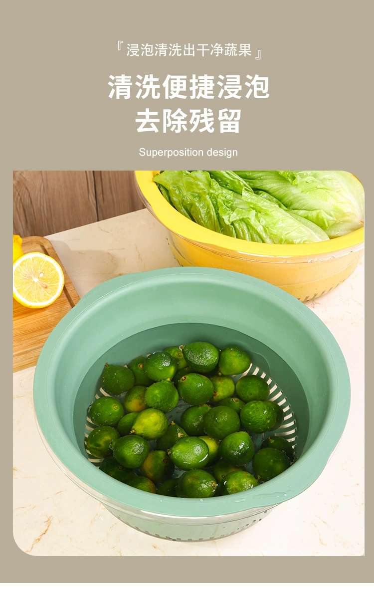 Y206-大号脸盆PET+沥水PP双层洗菜盆家用厨房沥水篮塑料大号滤水洗菜篮透明洗水果蔬菜神器详情图6