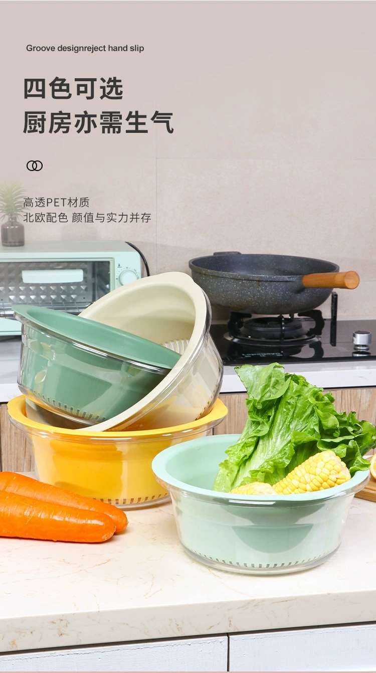 Y206-大号脸盆PET+沥水PP双层洗菜盆家用厨房沥水篮塑料大号滤水洗菜篮透明洗水果蔬菜神器详情图9