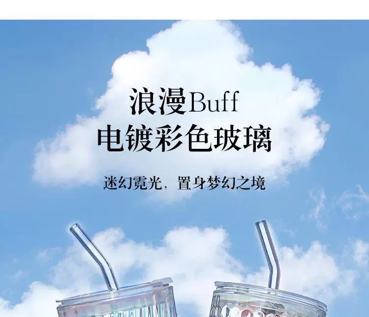 Y204-炫彩蜂窝条纹杯玻璃杯咖啡杯吸管杯办公室喝水杯子随行杯玻璃杯详情图1