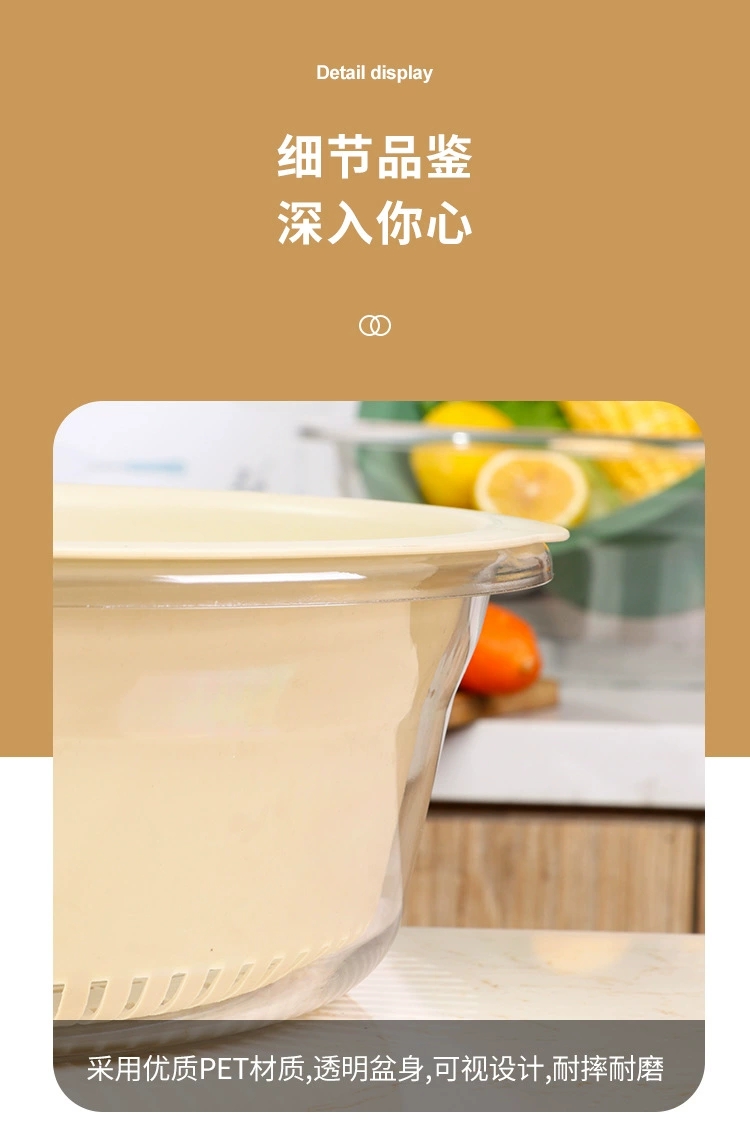 Y206-大号脸盆PET+沥水PP双层洗菜盆家用厨房沥水篮塑料大号滤水洗菜篮透明洗水果蔬菜神器详情图14