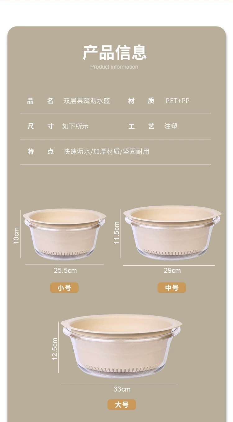 Y206-大号脸盆PET+沥水PP双层洗菜盆家用厨房沥水篮塑料大号滤水洗菜篮透明洗水果蔬菜神器详情图12