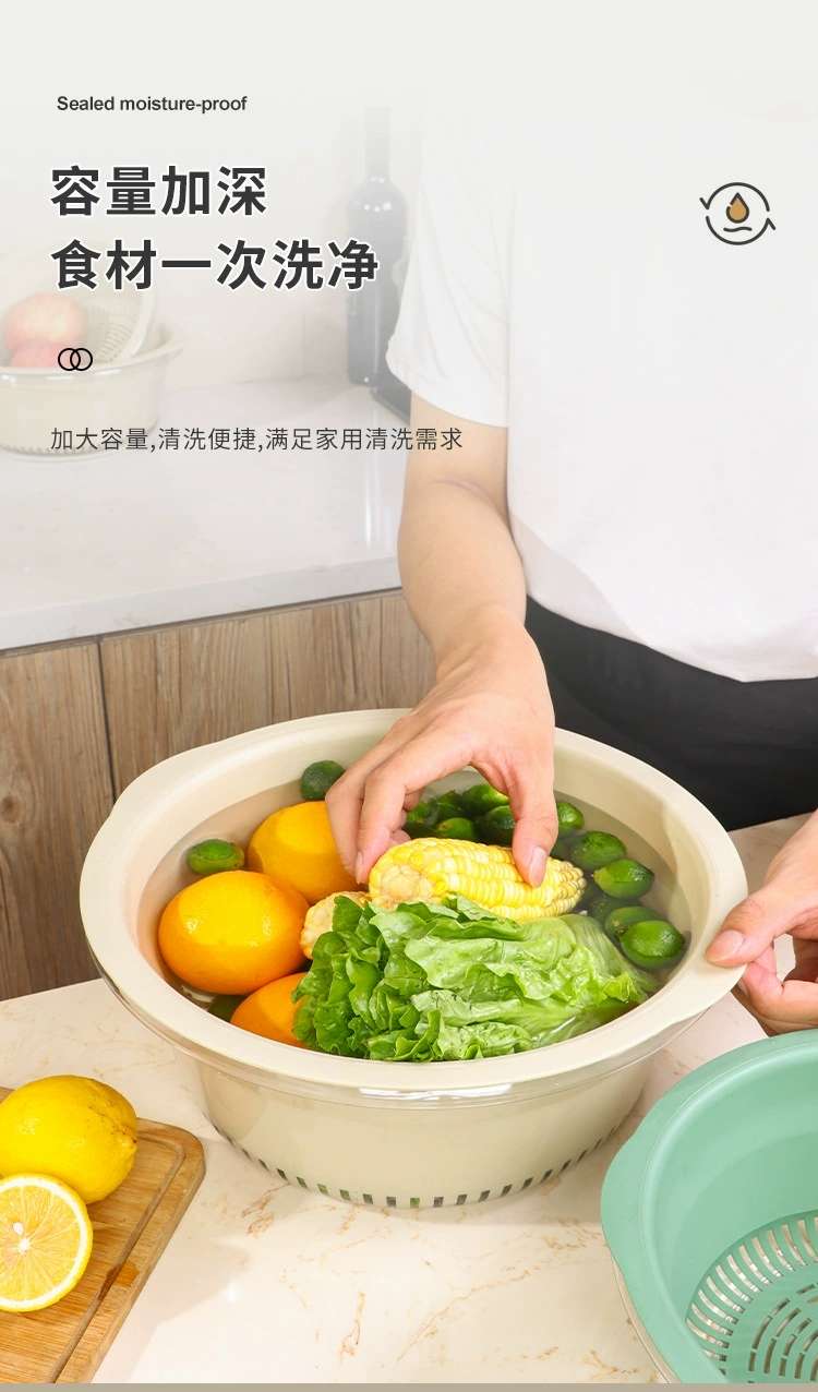 Y206-大号脸盆PET+沥水PP双层洗菜盆家用厨房沥水篮塑料大号滤水洗菜篮透明洗水果蔬菜神器详情图7