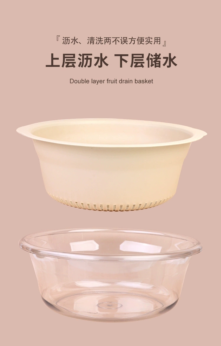 Y206-大号脸盆PET+沥水PP双层洗菜盆家用厨房沥水篮塑料大号滤水洗菜篮透明洗水果蔬菜神器详情图8