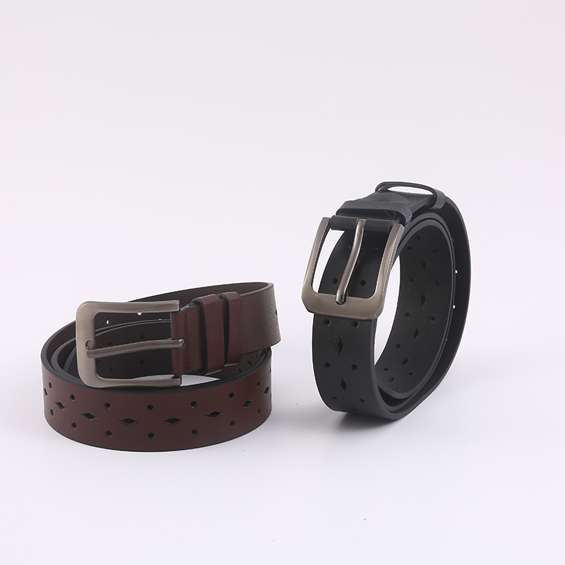 Men's needle-buckle belt with hollowed-out personalized design, casual youth, middle-aged and elderly retro belt, shopping mall sales quality details Picture