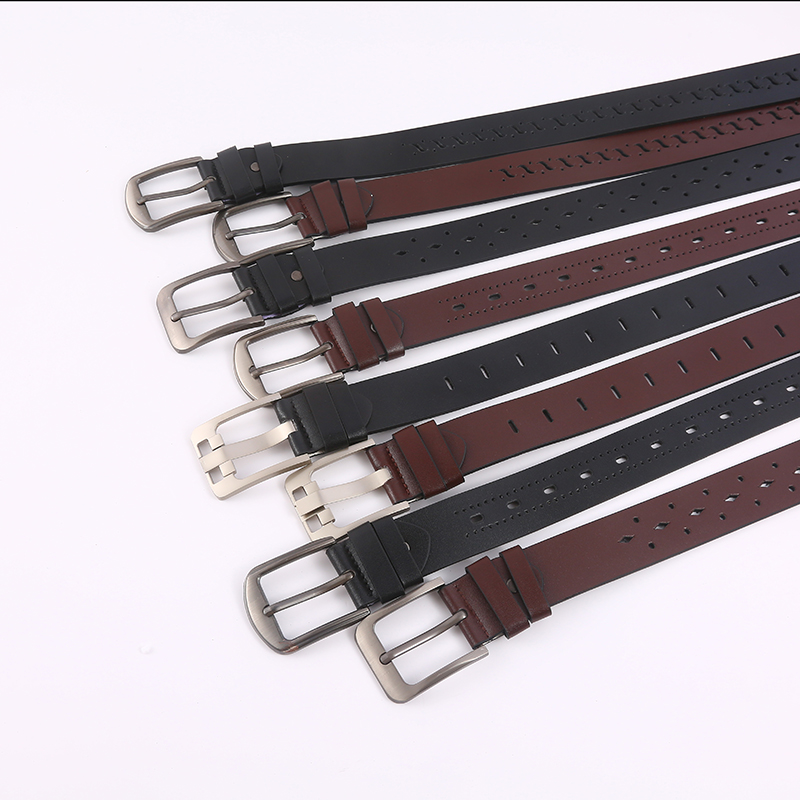 Men's pin buckle belt hollow personality design leisure youth middle-aged and old vintage belt shopping mall store quality thumbnail