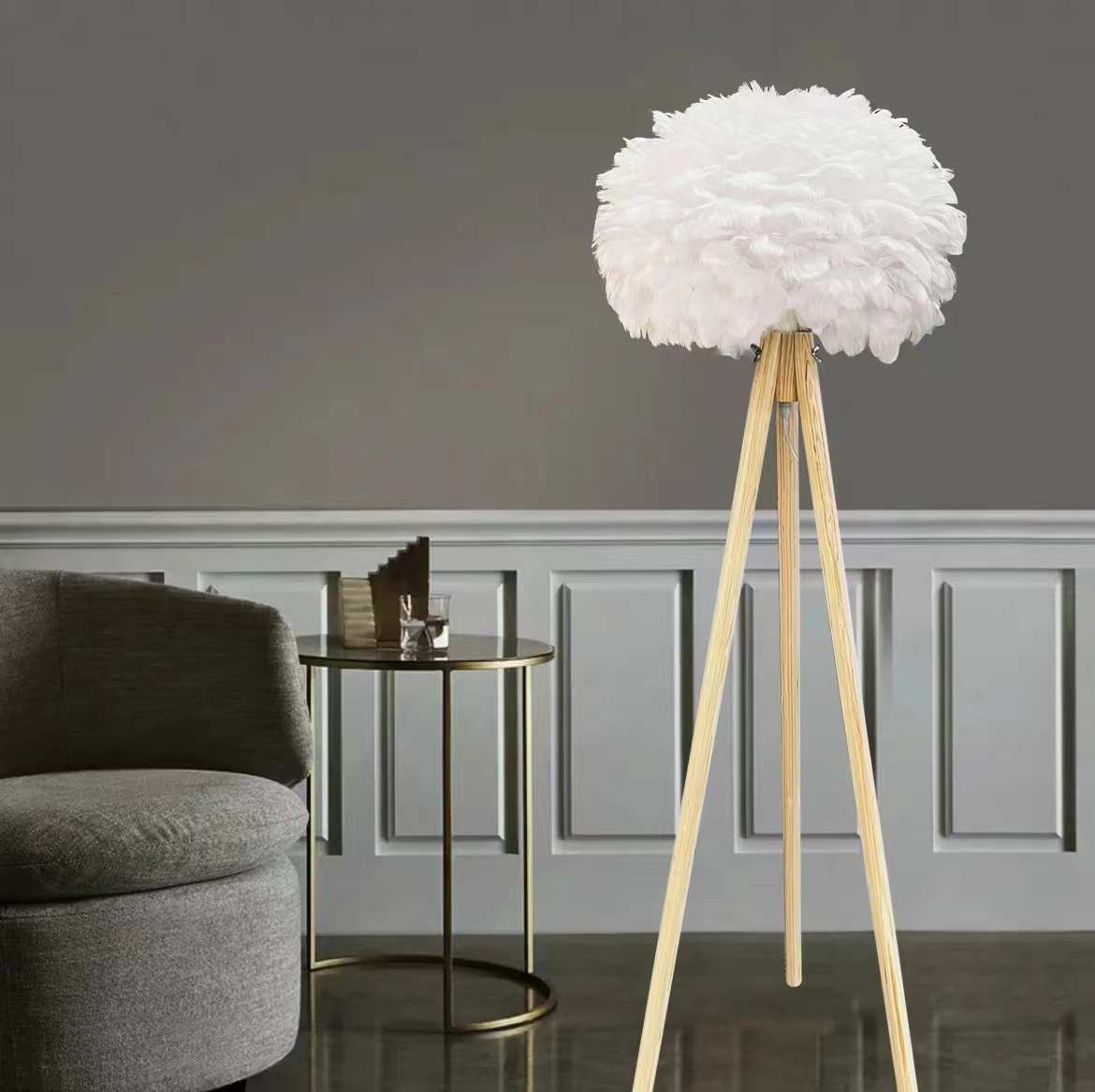 Nordic modern simple feather wood art floor lamp personality creative showroom bedroom study living room decoration floor lamp
