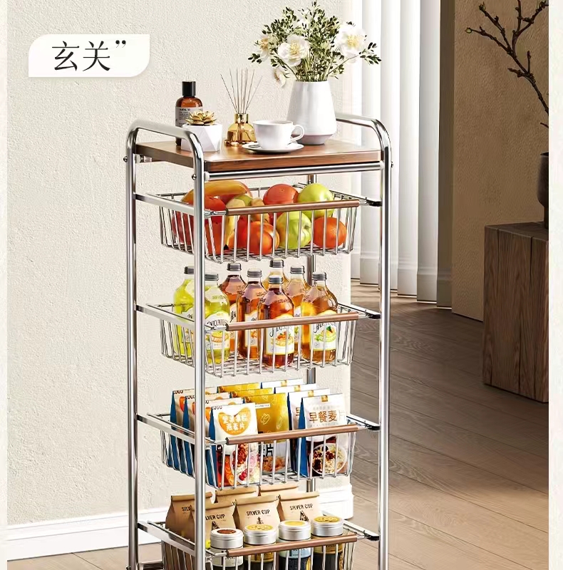 Vintage trolley, living room mobile snack storage rack, home retro kitchen vegetable wall rack, storage rack pic 13