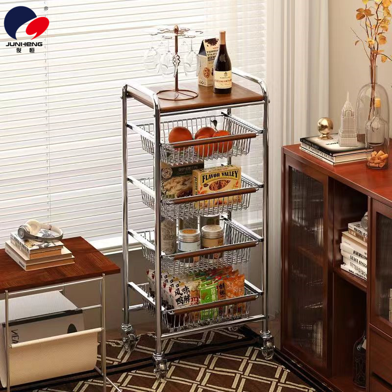 Vintage trolley, living room mobile snack storage rack, home retro kitchen vegetable wall rack, storage rack details Picture