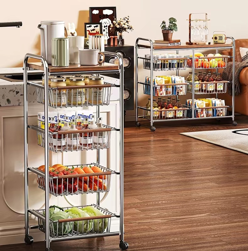 Vintage trolley, living room mobile snack storage rack, home retro kitchen vegetable wall rack, storage rack pic 2