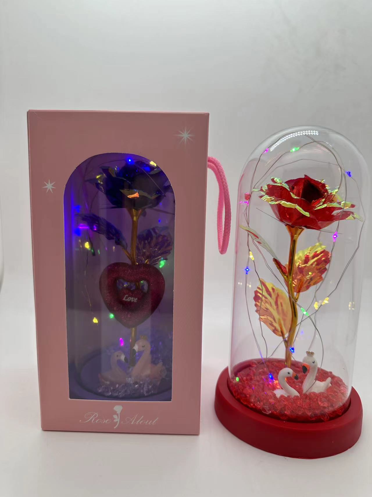 实拍金箔花led玫瑰花创意礼品发光永生花桌面摆件礼物七夕情人节母亲节生日礼物创意摆摊摆件仿真花手工花材料