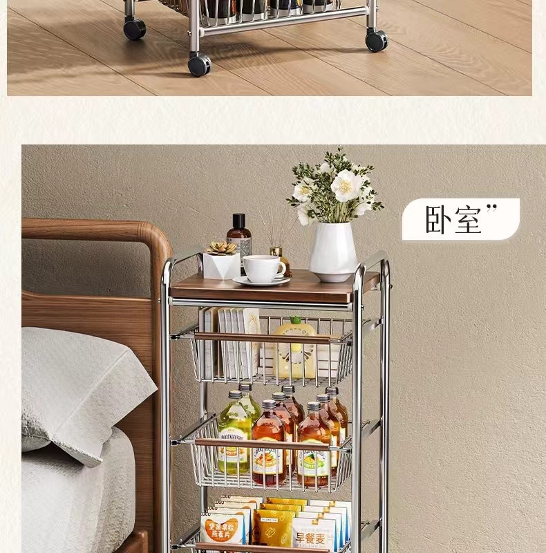 Vintage trolley, living room mobile snack storage rack, home retro kitchen vegetable wall rack, storage rack pic 14
