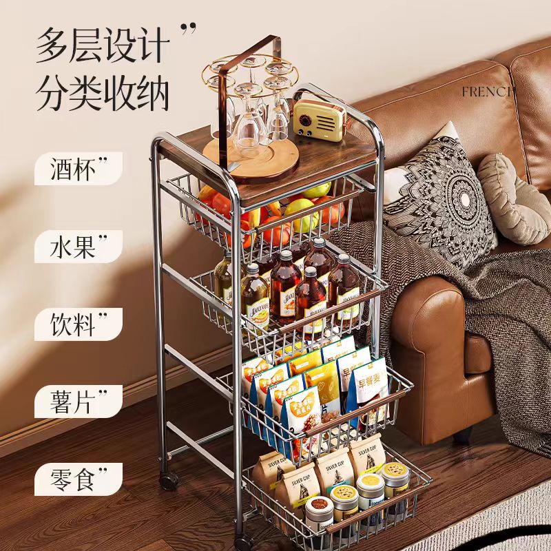 Vintage trolley, living room mobile snack storage rack, home retro kitchen vegetable wall rack, storage rack pic 1