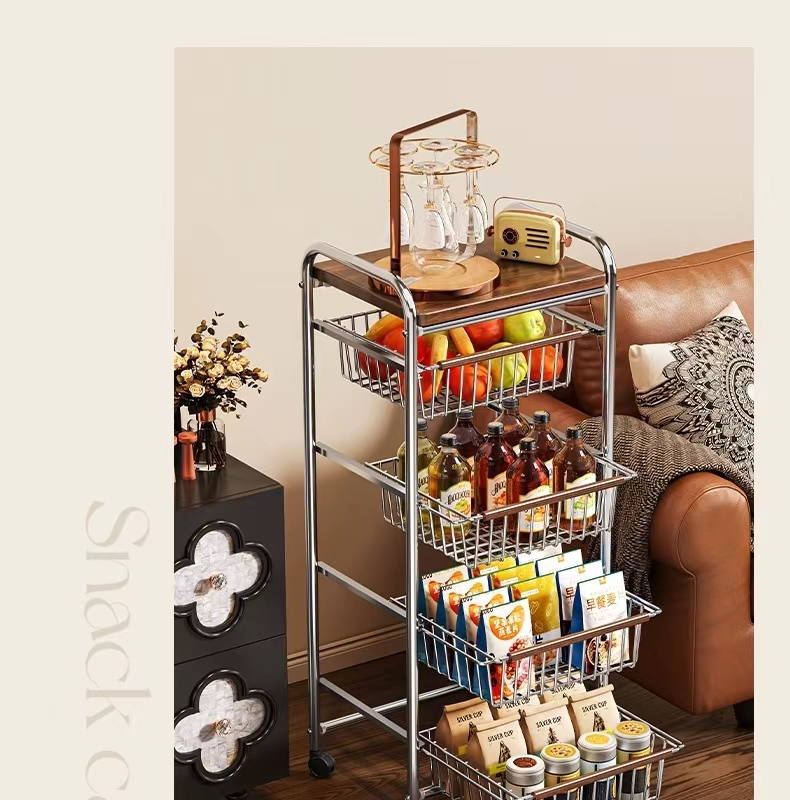 Vintage trolley, living room mobile snack storage rack, home retro kitchen vegetable wall rack, storage rack pic 12